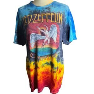 Led Zeppelin U.S. Tour 1975 Tie Die Graphic Band Tee, Unisex Size Large